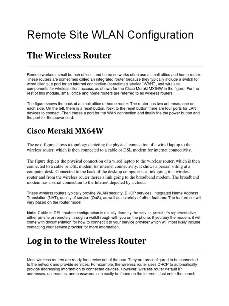 WLAN Configuration for Remote Access | PDF | Wireless Lan | Router ...