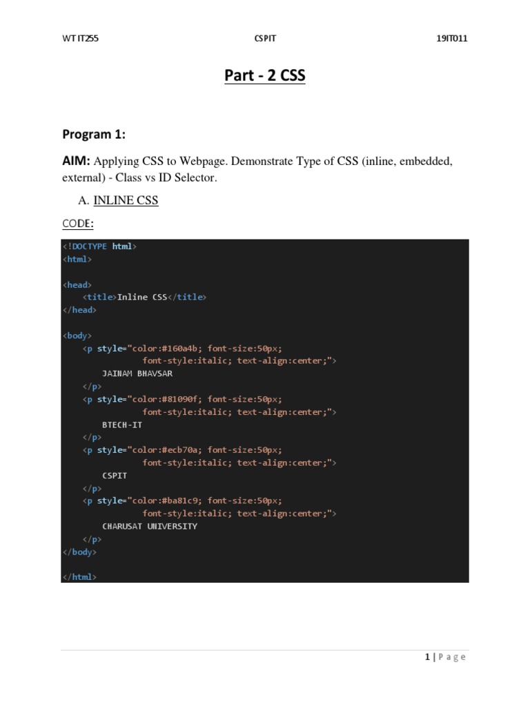 19IT011 - Part - 2 CSS | PDF | Graphic Design | Typography, image size:768x1024