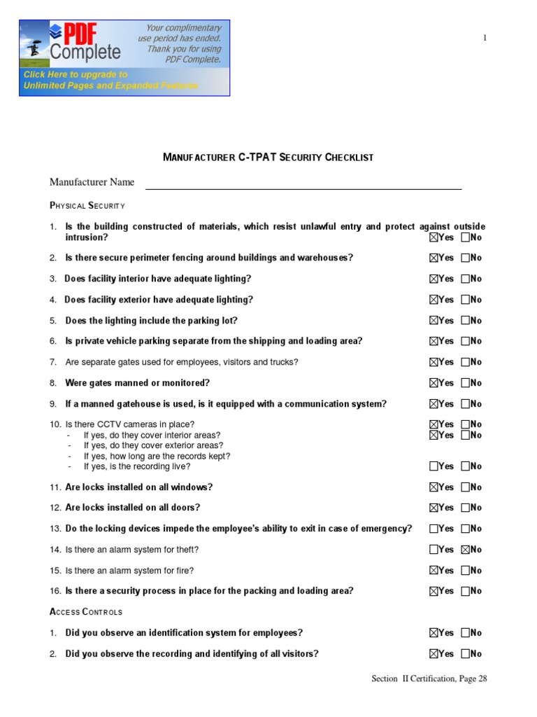 CTPAT CHECKLIST - Handouts | PDF | Security | Business