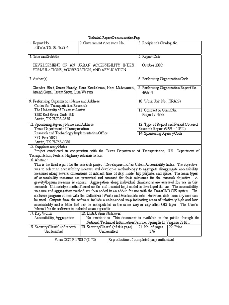 Technical Report Documentation Page | PDF | Accessibility | Distance