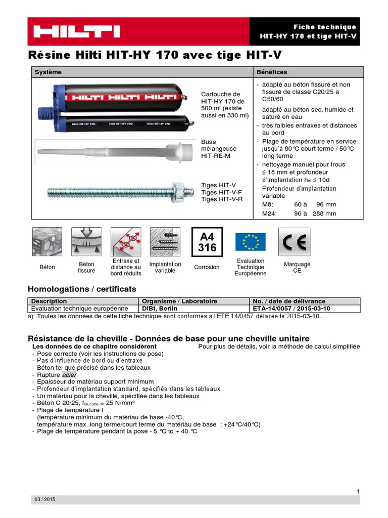 Fiche Technique Hilti HIT-HY 170 | PDF | Béton | Génie du bâtiment