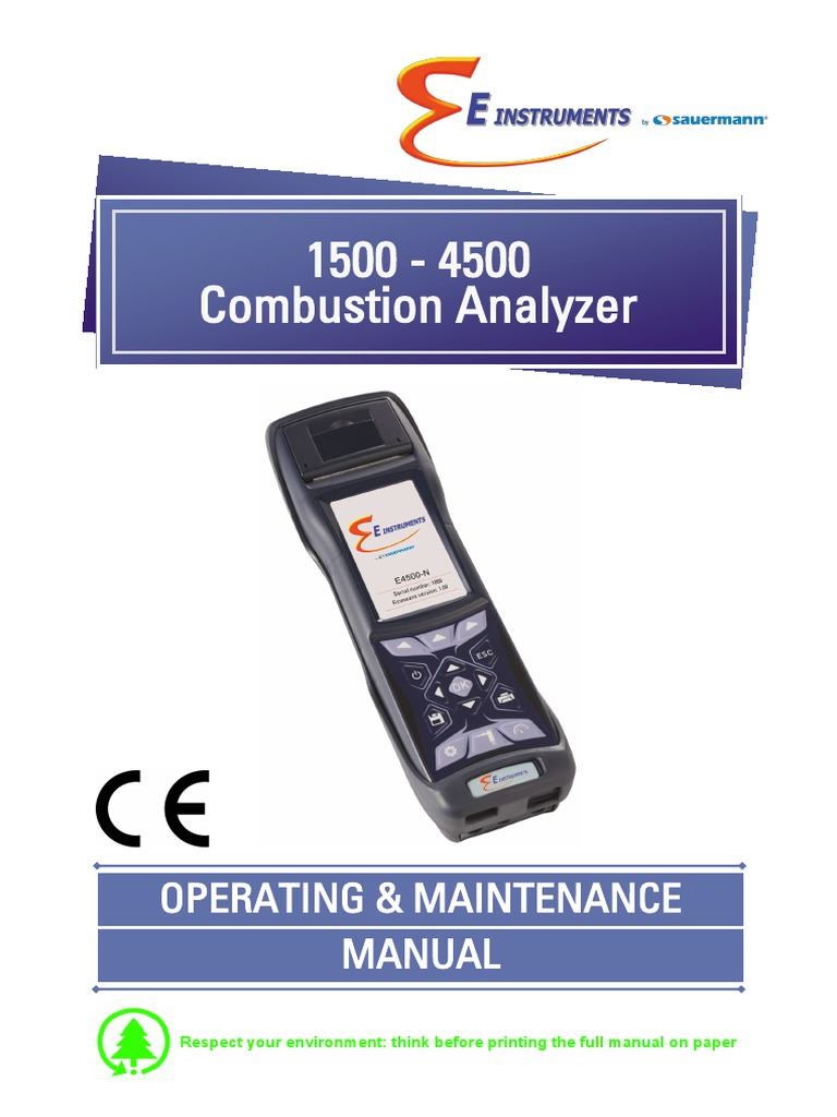 E4500 Combustion Analyzer Manual | PDF | Calibration | Pressure Measurement