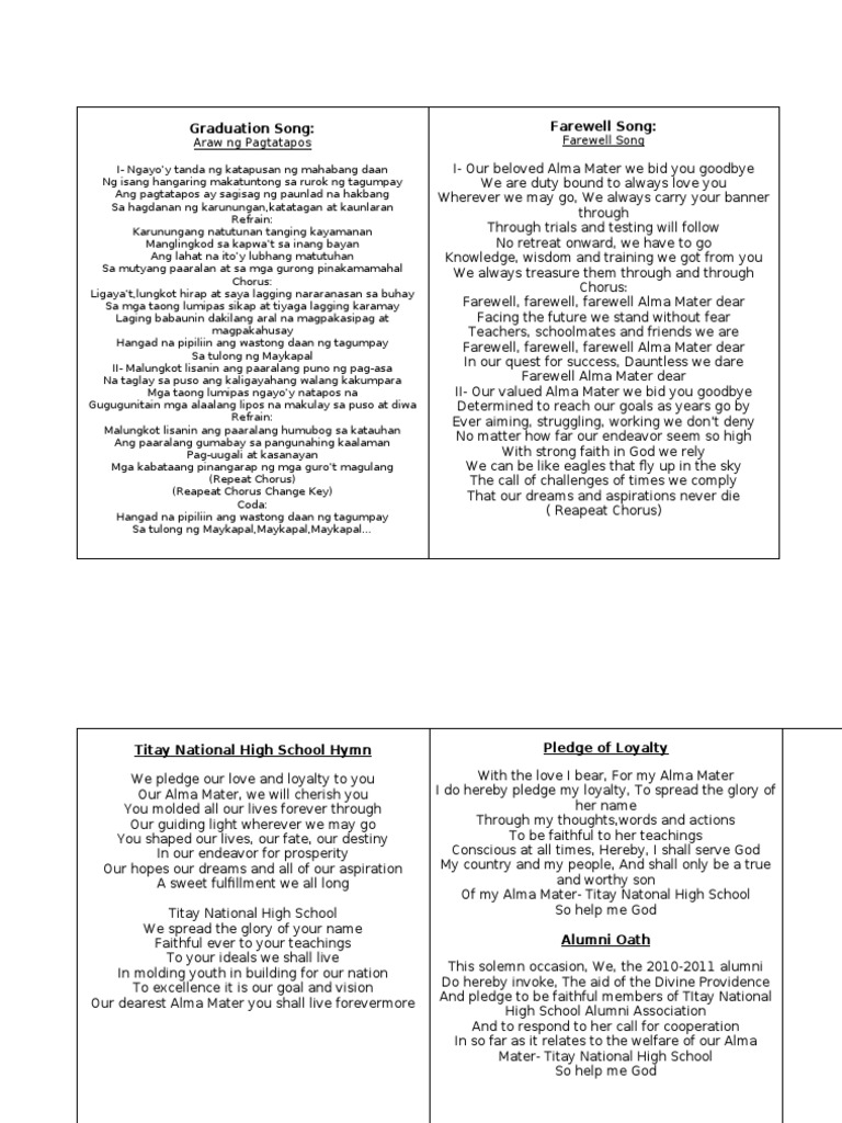 Graduation Song Farewell Song Pdf