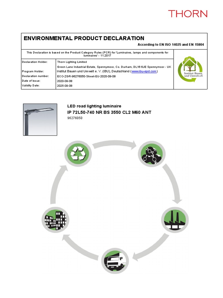LED Road Lighting EPD by Thorn Lighting | PDF | Life Cycle Assessment ...
