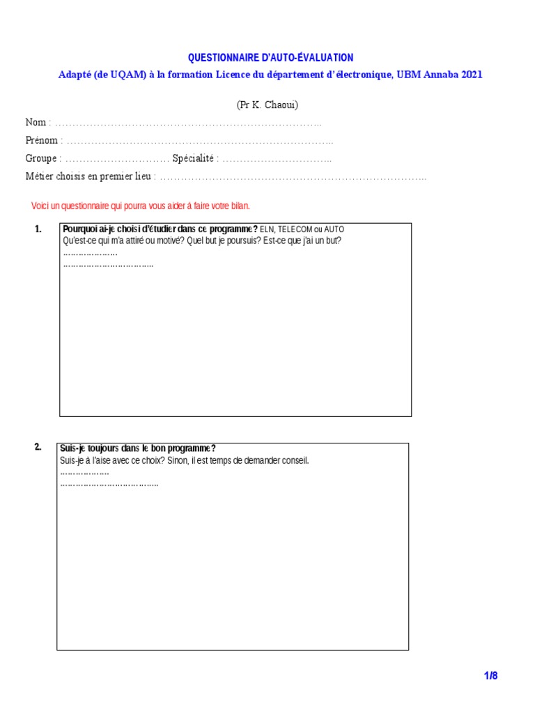 2021 - QUESTIONNAIRE D'AUTO-EVALUATION - Rendre Version Numérique ...