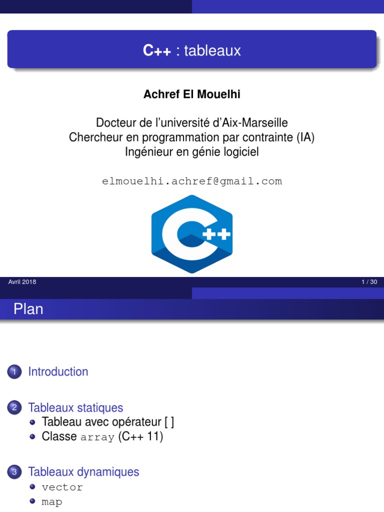 Tableaux en C++ : Statique et Dynamique | PDF | C ++ | Tableau ...