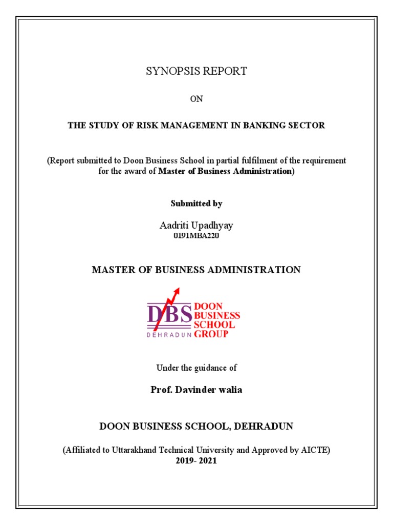 Synopsis Report: The Study of Risk Management in Banking Sector ...