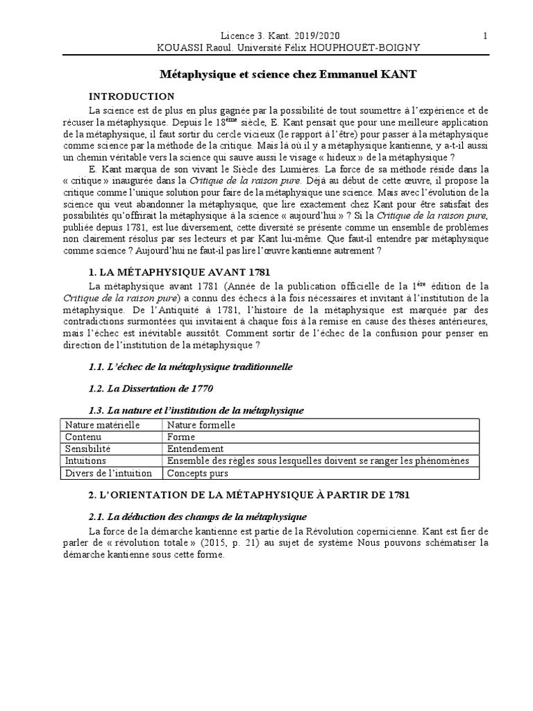 Métaphysique et science chez Kant | PDF | Emmanuel Kant | A priori et a ...