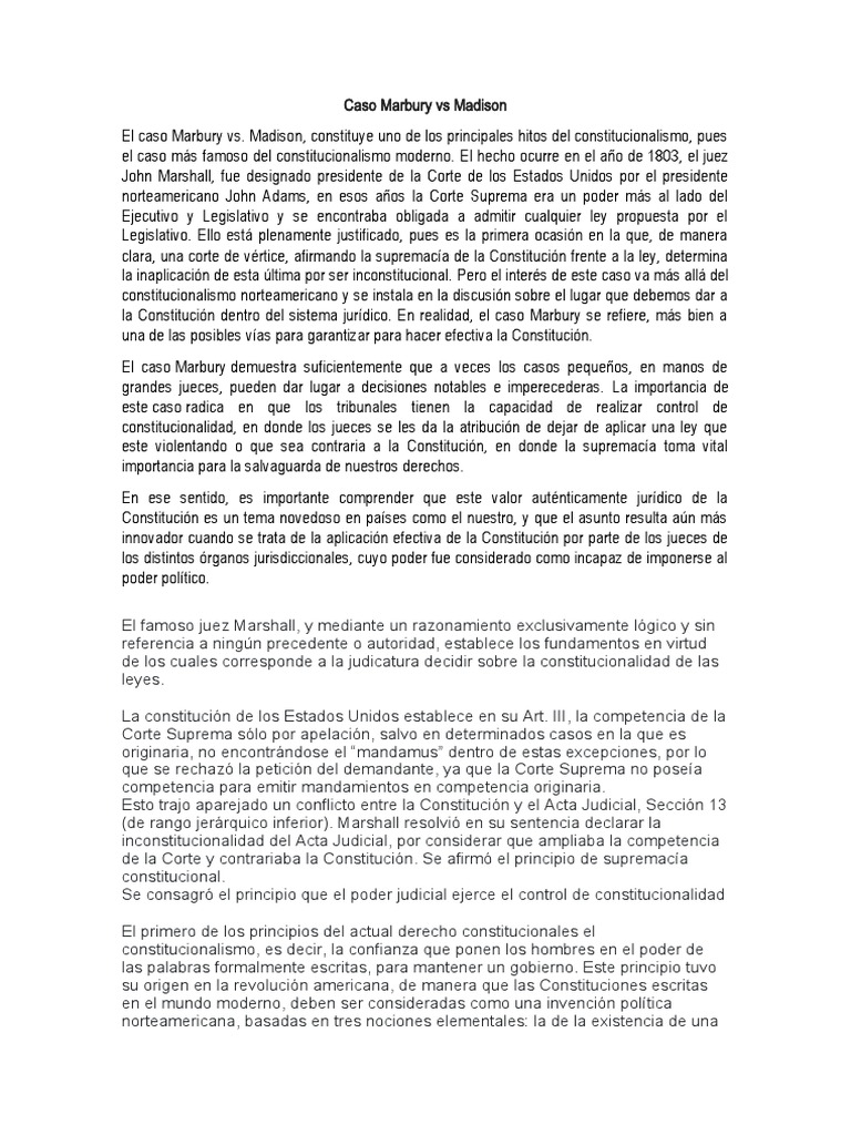 Análisis del caso Marbury vs Madison | PDF | Constitución | Juez