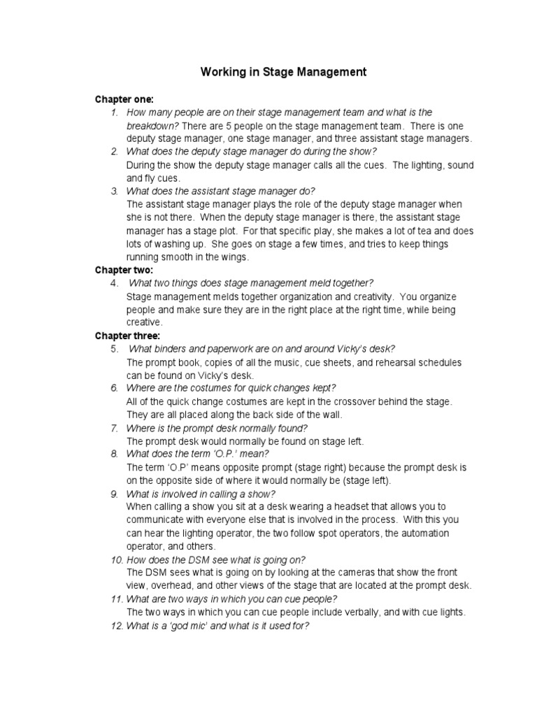 Working in Stage Management: Chapter One | PDF | Entertainment | Theatre