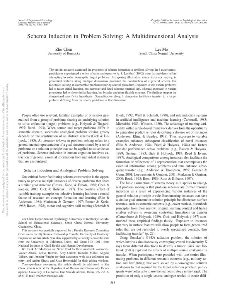 Schema Induction in Problem Solving: A Multidimensional Analysis | PDF ...