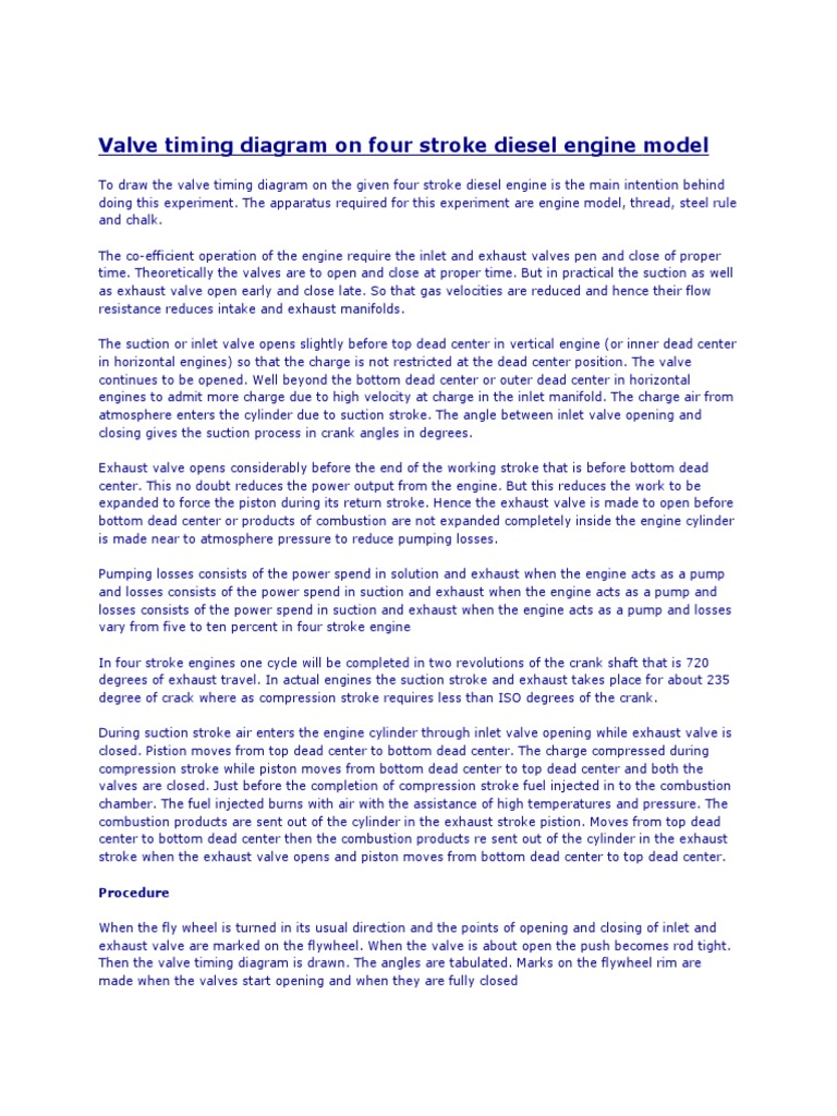 Valve Timing Diagram On Four Stroke Diesel Engine Model | PDF ...