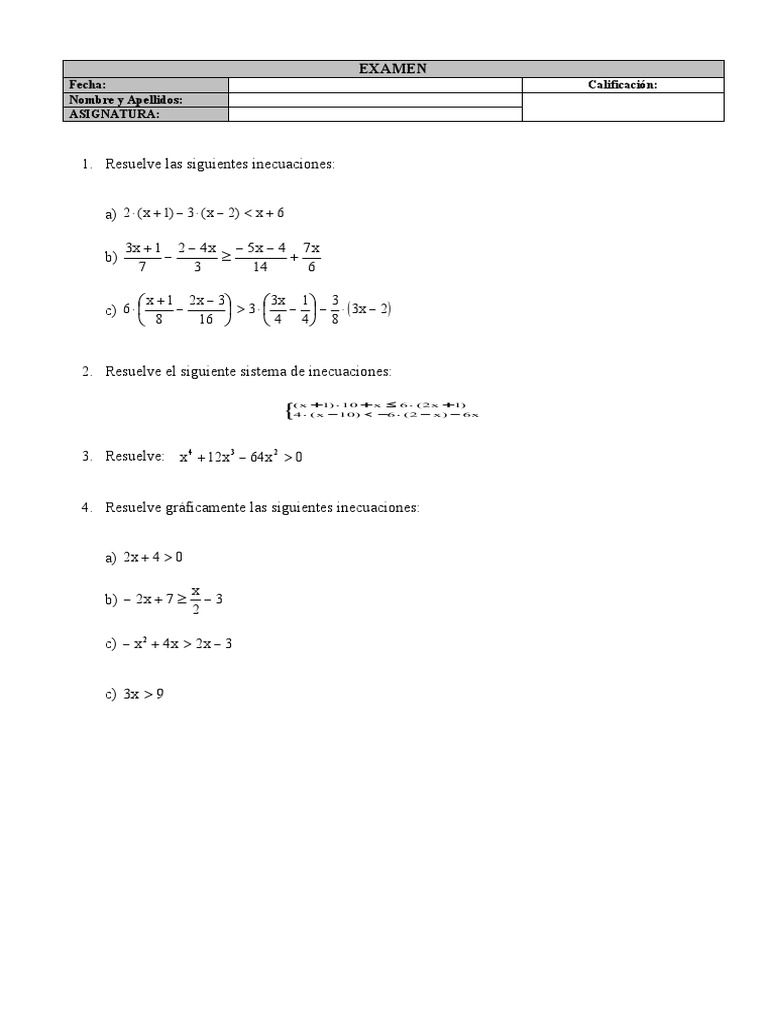 Ejercicios Inecuaciones 4 ESO PDF
