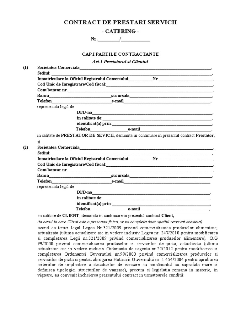 Demo Contract Prestari Servicii Catering | PDF