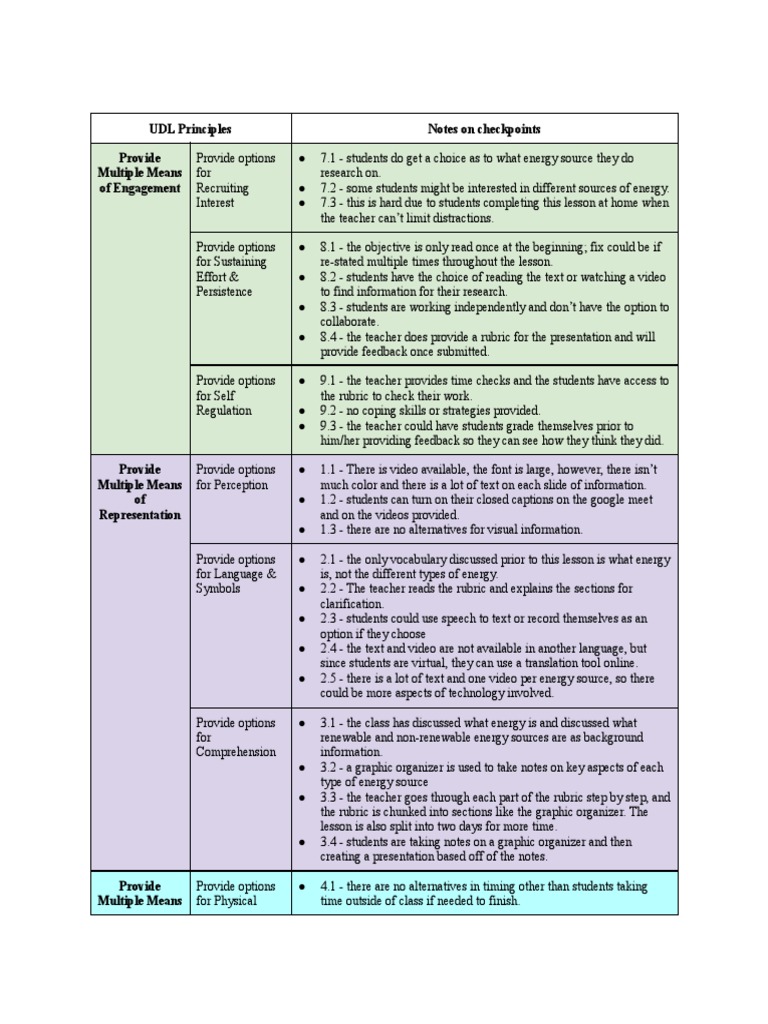 Udl Principles Pdf Rubric Academic Communication