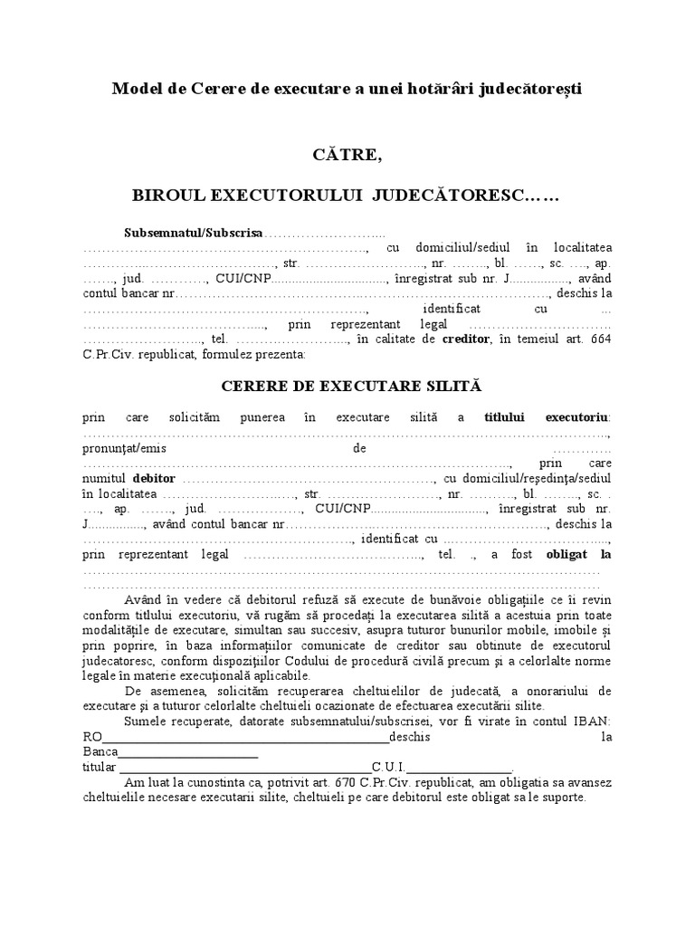 Cerere de Executare | PDF