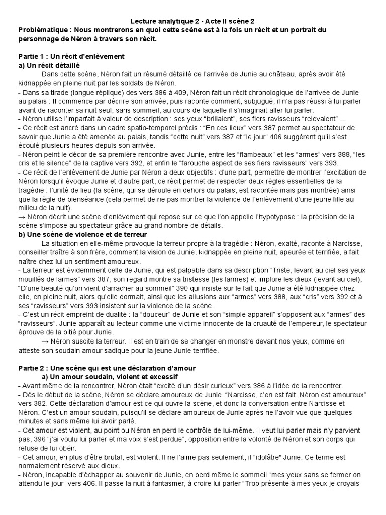 Commentaire Britannicus Acte 2 Scène 2 LA2 - Acte II Scène 2 | PDF | Amour