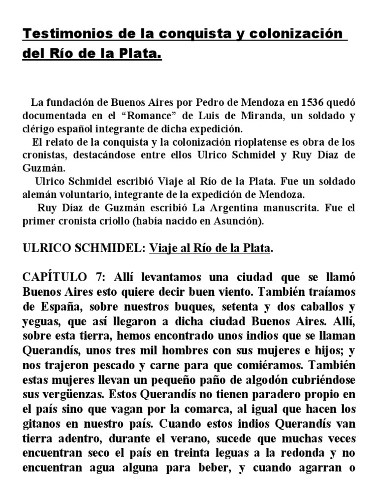 Distintas Cronicas En Las Que Se Ambienta El Cuento El Hambre De Mujica
