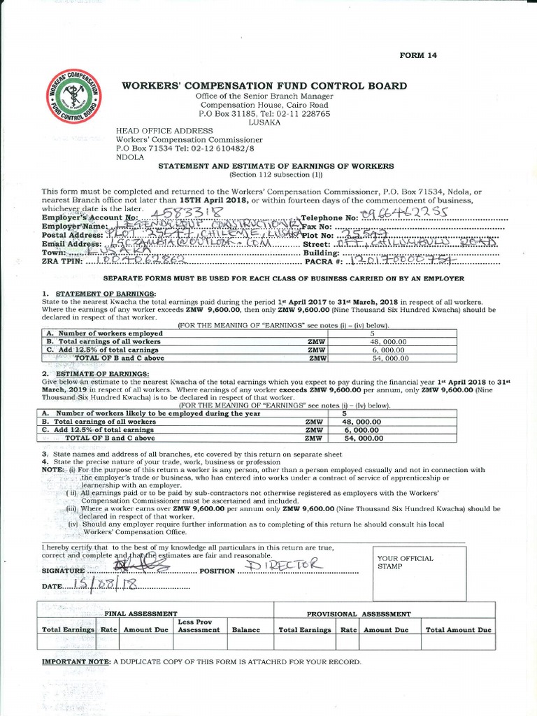 WCFCB Form 14 | PDF