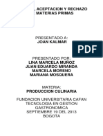 Analisis, Aceptacion Y Rechazo de Materias Primas: Presentado A