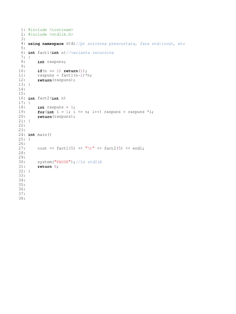 Recursive Factorial in C++ | PDF