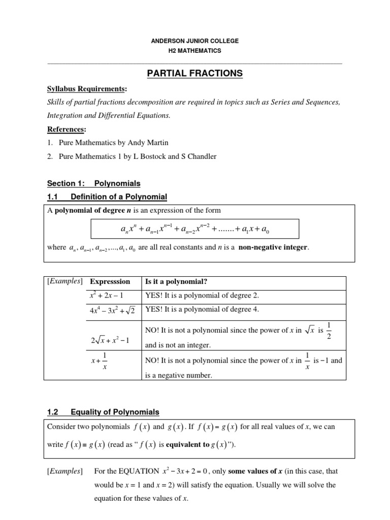 Partial Fractions in Mathematics | PDF | Fraction (Mathematics ...
