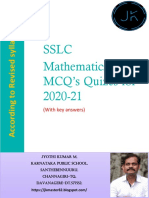 SSLC Mathematics MCQ's Quizes For 2020-21: (With Key Answers)