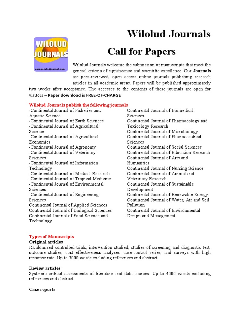 Wilolud Journals Call For Papers 2011 PDF Academic Journal Science