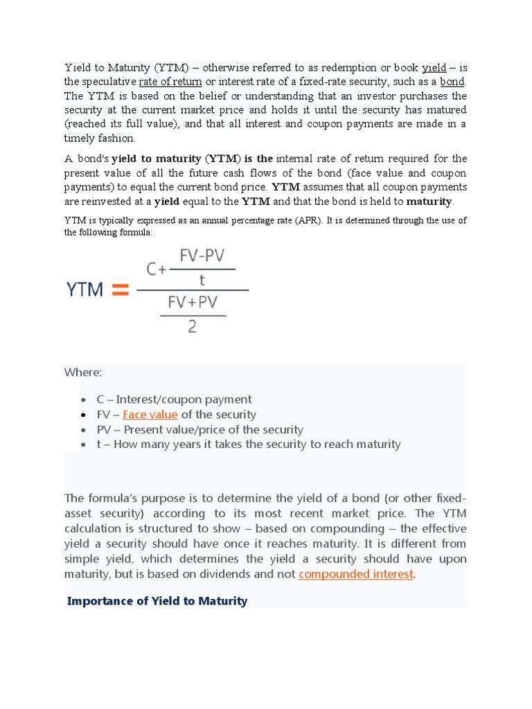 Yield to Maturity Explained | PDF | Yield (Finance) | Bonds (Finance)