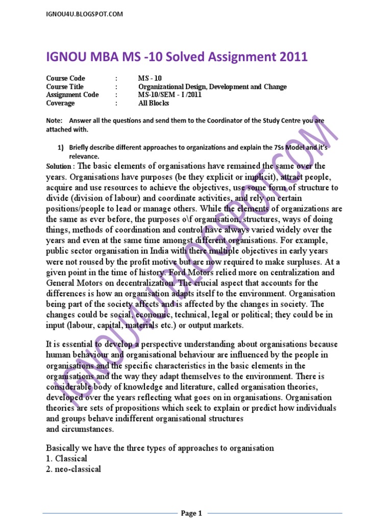 IGNOU MS-10 MBA Assignment Solutions | PDF | Emergence | Organization ...