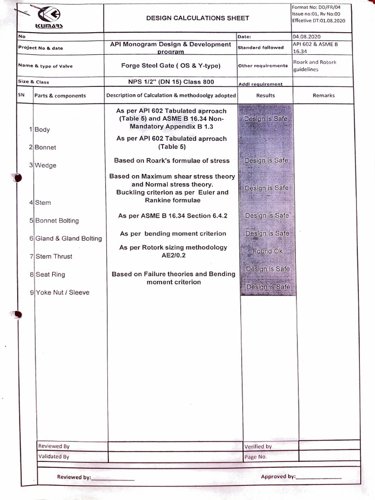 Gate Valve Design Calculations | PDF | Buckling | Stress (Mechanics)