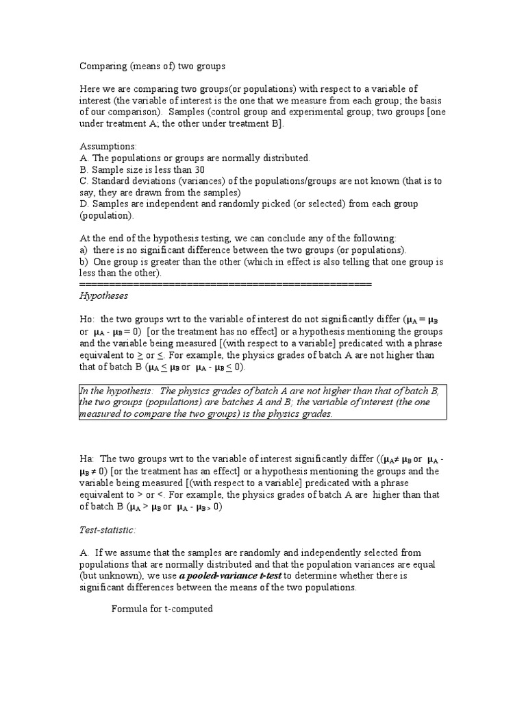 Hypothesis Testing for Group Means | PDF | Variance | Student's T Test