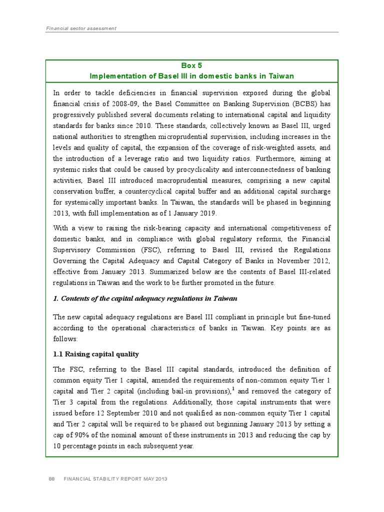 Implementation of Basel III in Domestic Banks in Taiwan | PDF | Basel ...