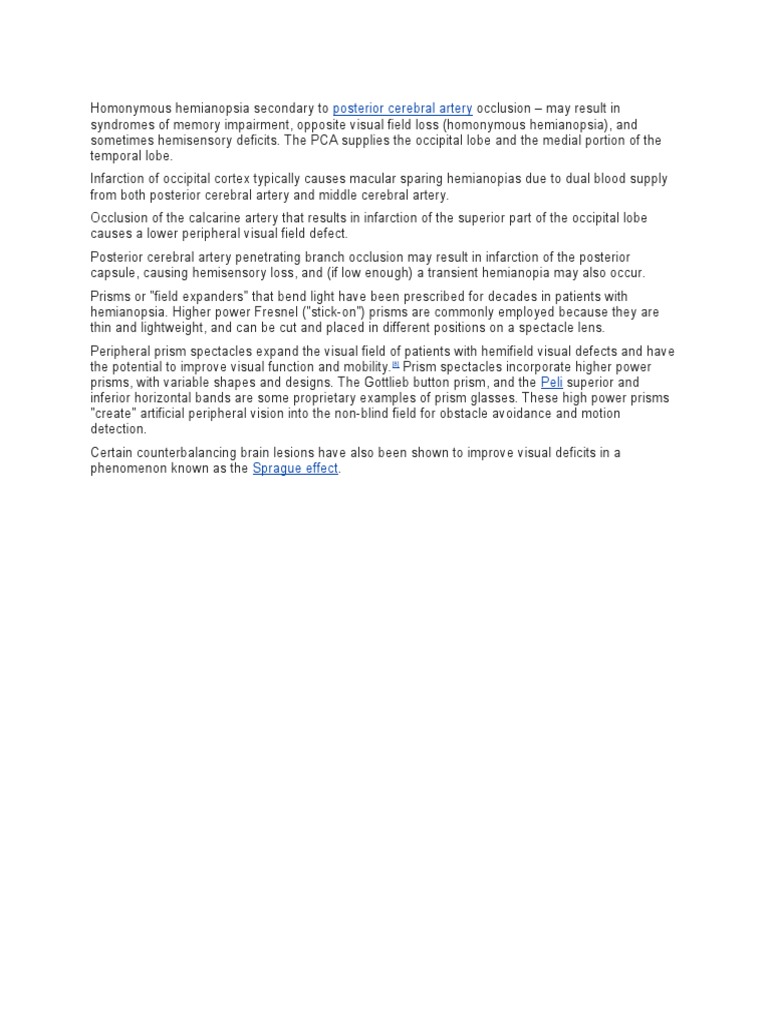 Homonymous Hemianopsia Secondary To | PDF