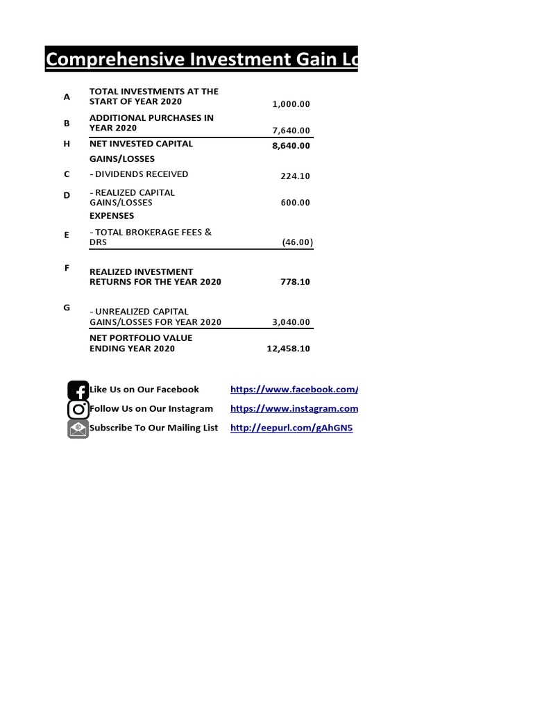 Comprehensive Investment Gain Loss Report For Year 2020 | PDF ...
