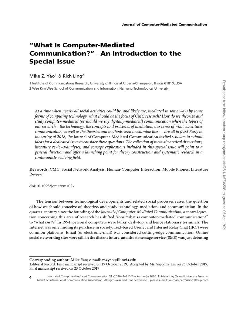 What Is Computer Mediated Communication An Introduction To The Special ...