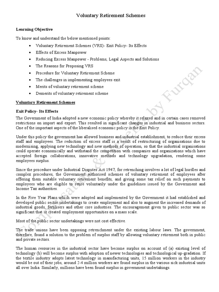 Voluntary Retirement Schemes Overview | PDF | Labour Law | Pension