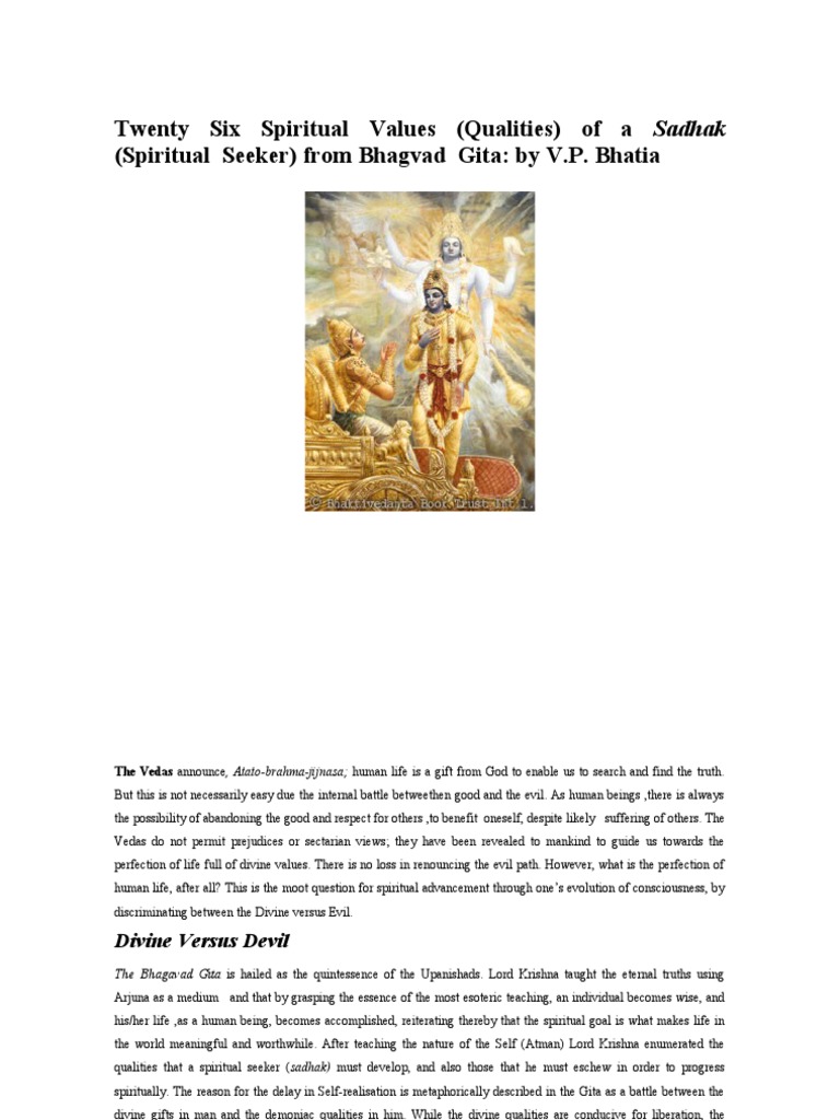 26 Spiritual Values for Sadhaks from Gita | PDF | Bhagavad Gita ...