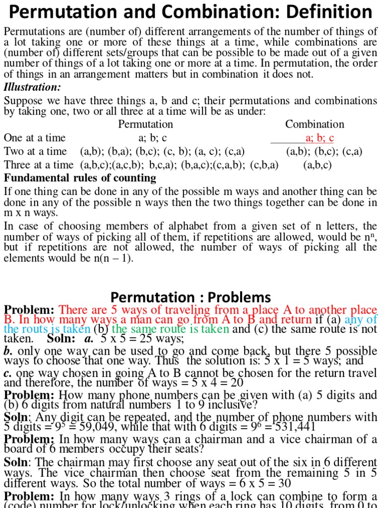 Illustration:: Fundamental Rules of Counting | PDF | Permutation ...