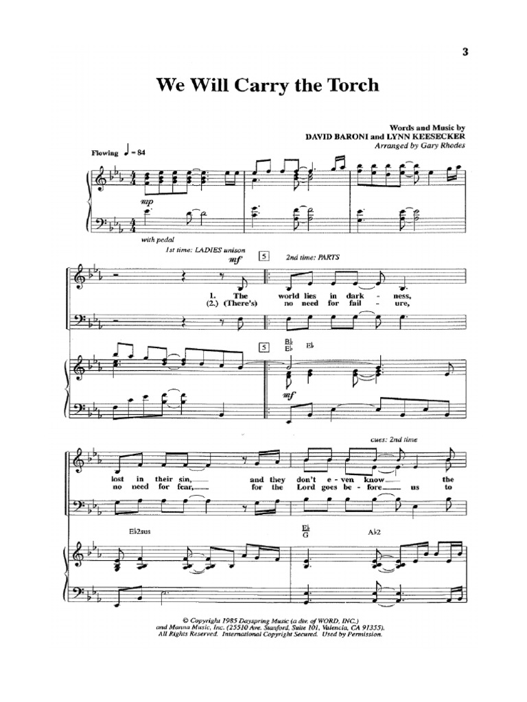 We Will Carry The Torch Music Sheet PDF