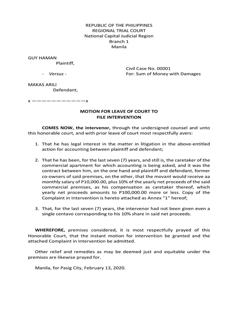 Motion for Leave to Intervene in Case | PDF | Separation Of Powers ...