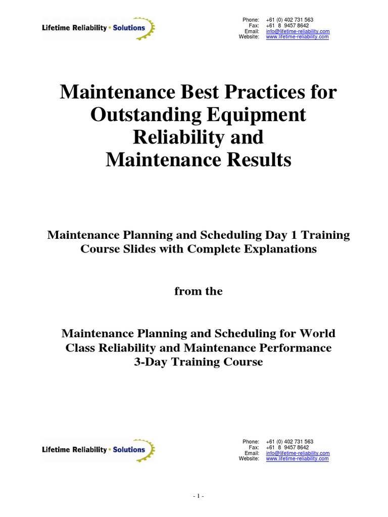 MPS Day1 World Class Reliability Performance | PDF | Reliability ...