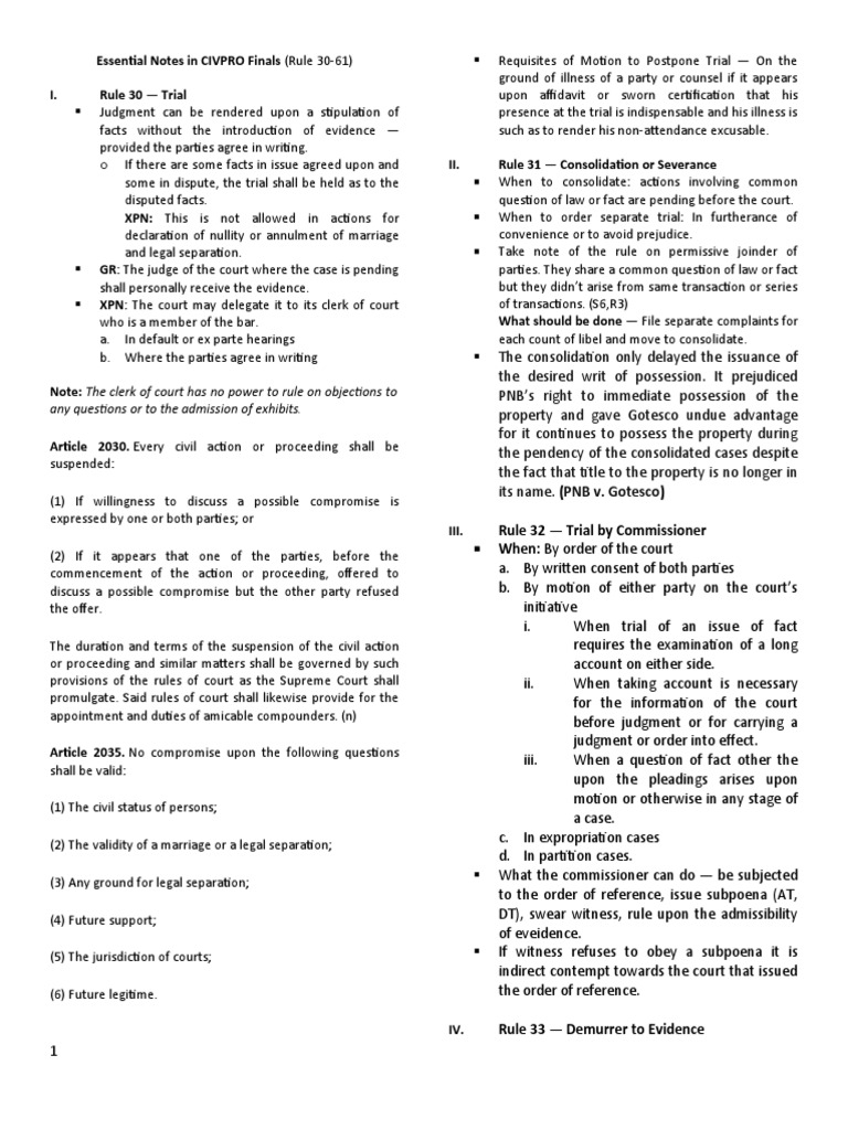 CIVPRO Finals: Key Rules Overview | PDF | Pleading | Summary Judgment