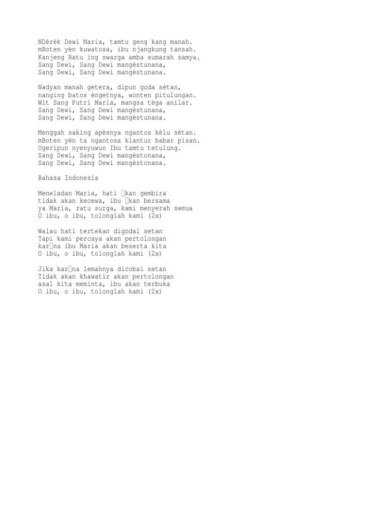 Lirik Lagu Nderek Dewi Maria