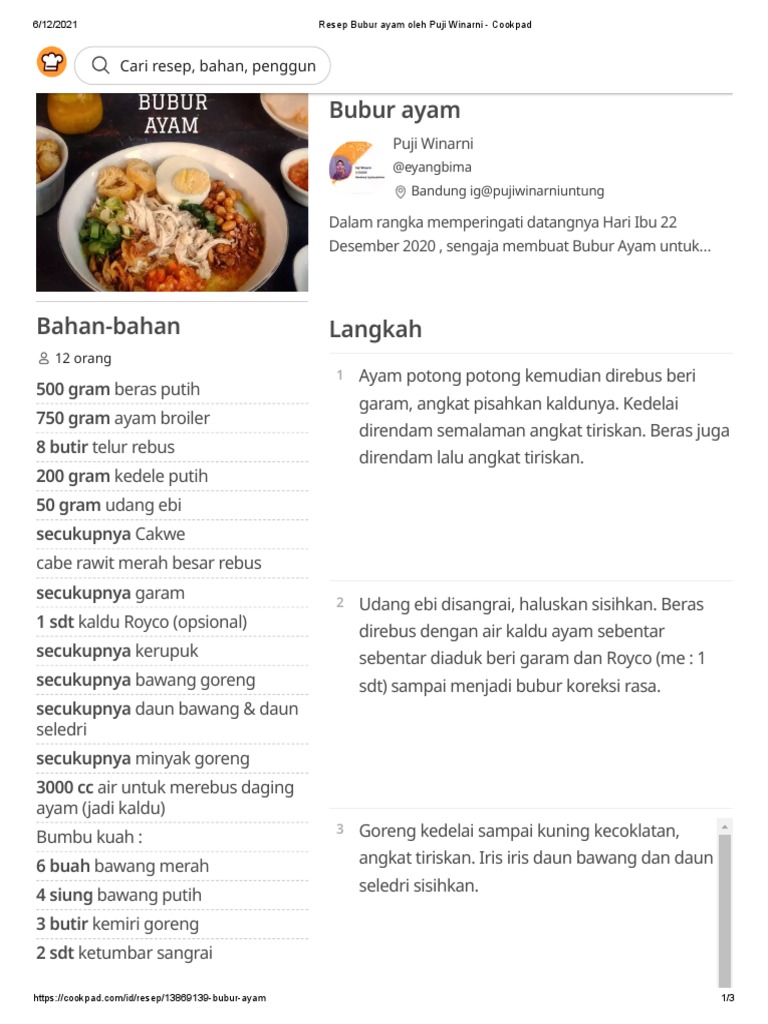 Resep Bubur Ayam Sederhana Enak | PDF