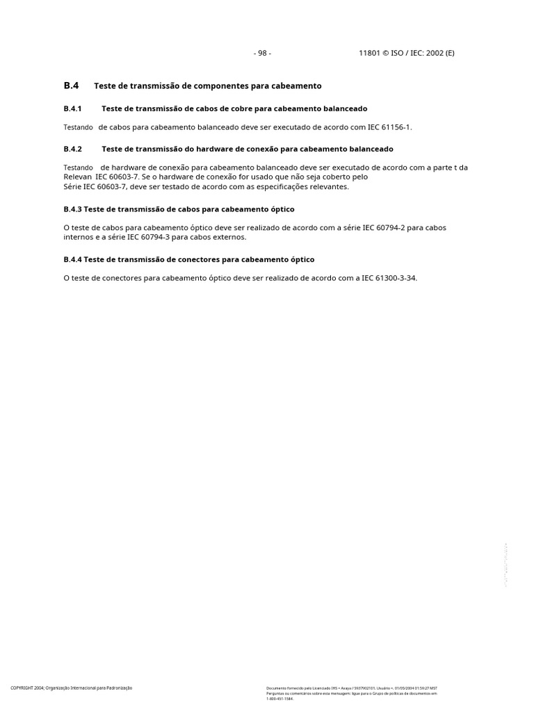 ISO IEC 11801 2002 (100-140) .En - PT | PDF | Padronização | Hardware ...