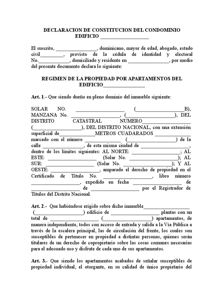 Declaracion de Constitucion Del Condominio | PDF | Condominio | Propiedad