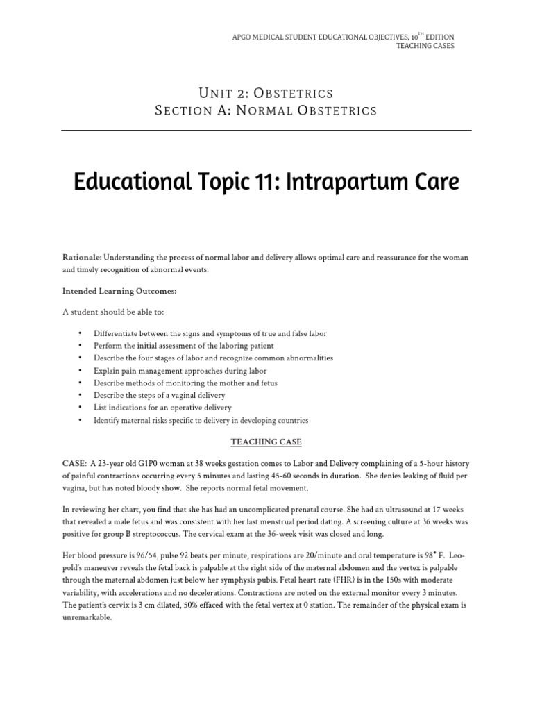 educational topic 11 intrapartum care