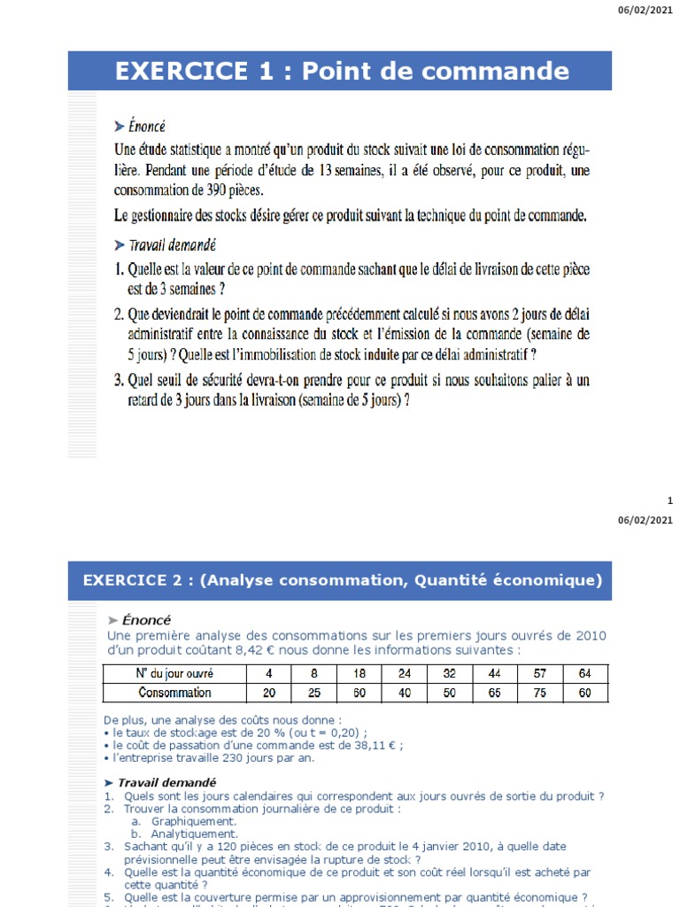 Exercice sur le Point de Commande | PDF