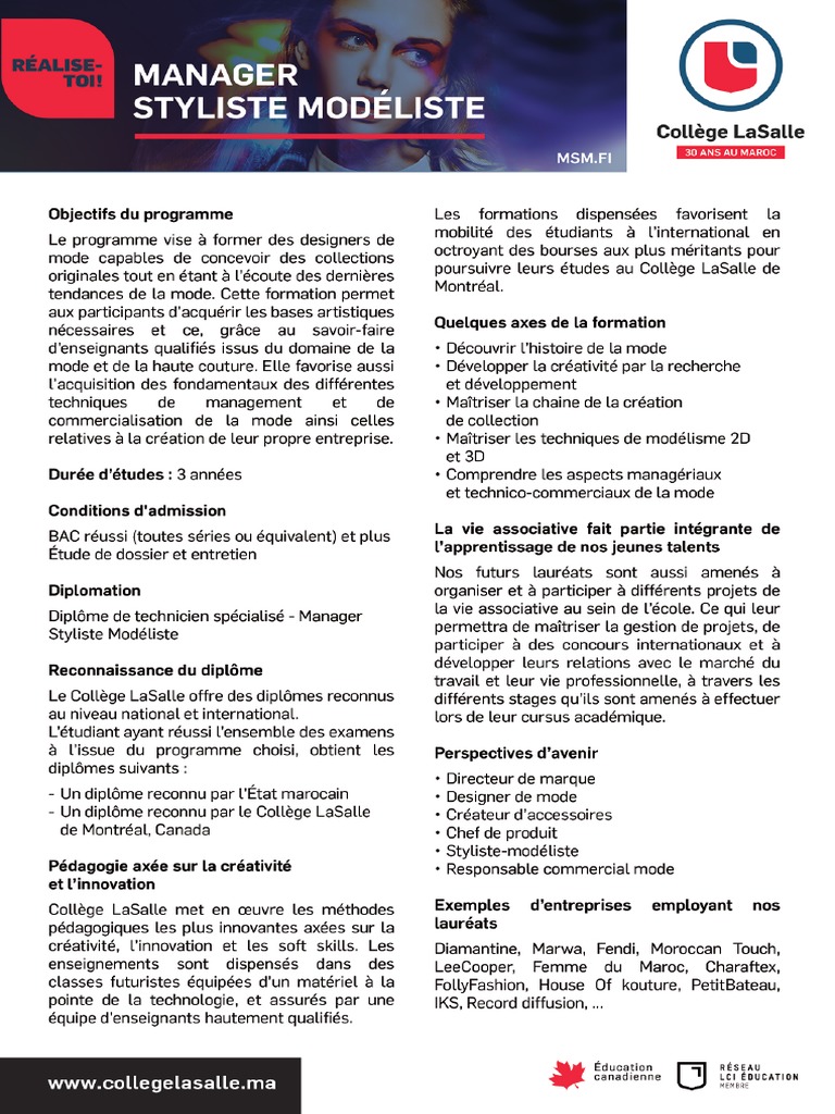 F Prog Manager Styliste Modeliste College Lasalle Maroc Mai Pdf